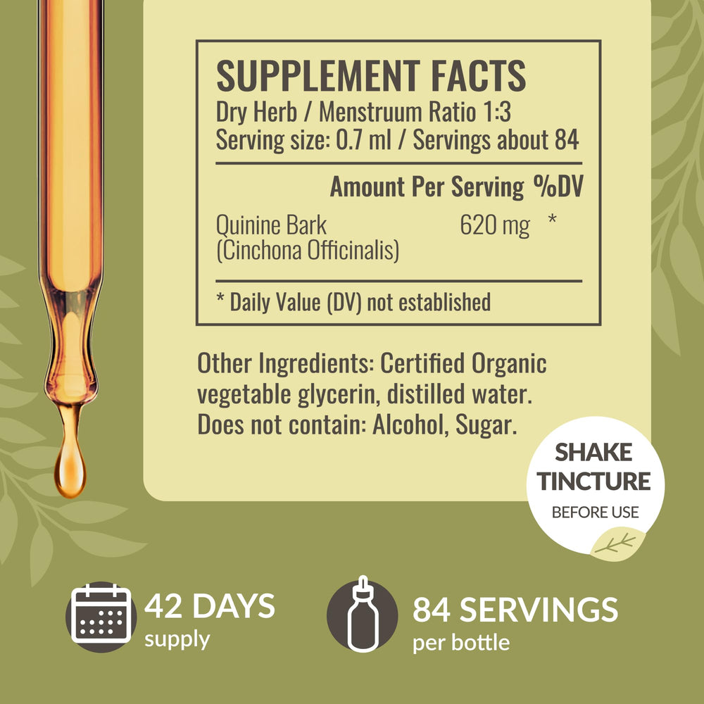 Ingredients: Cinchona officinalis, vegetable glycerin, distilled water label