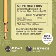 Ingredients: Cinchona officinalis, vegetable glycerin, distilled water label