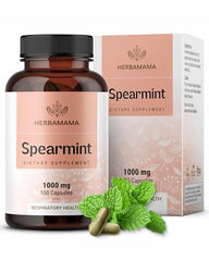 Front view of HERBAMAMA Spearmint Capsules bottle