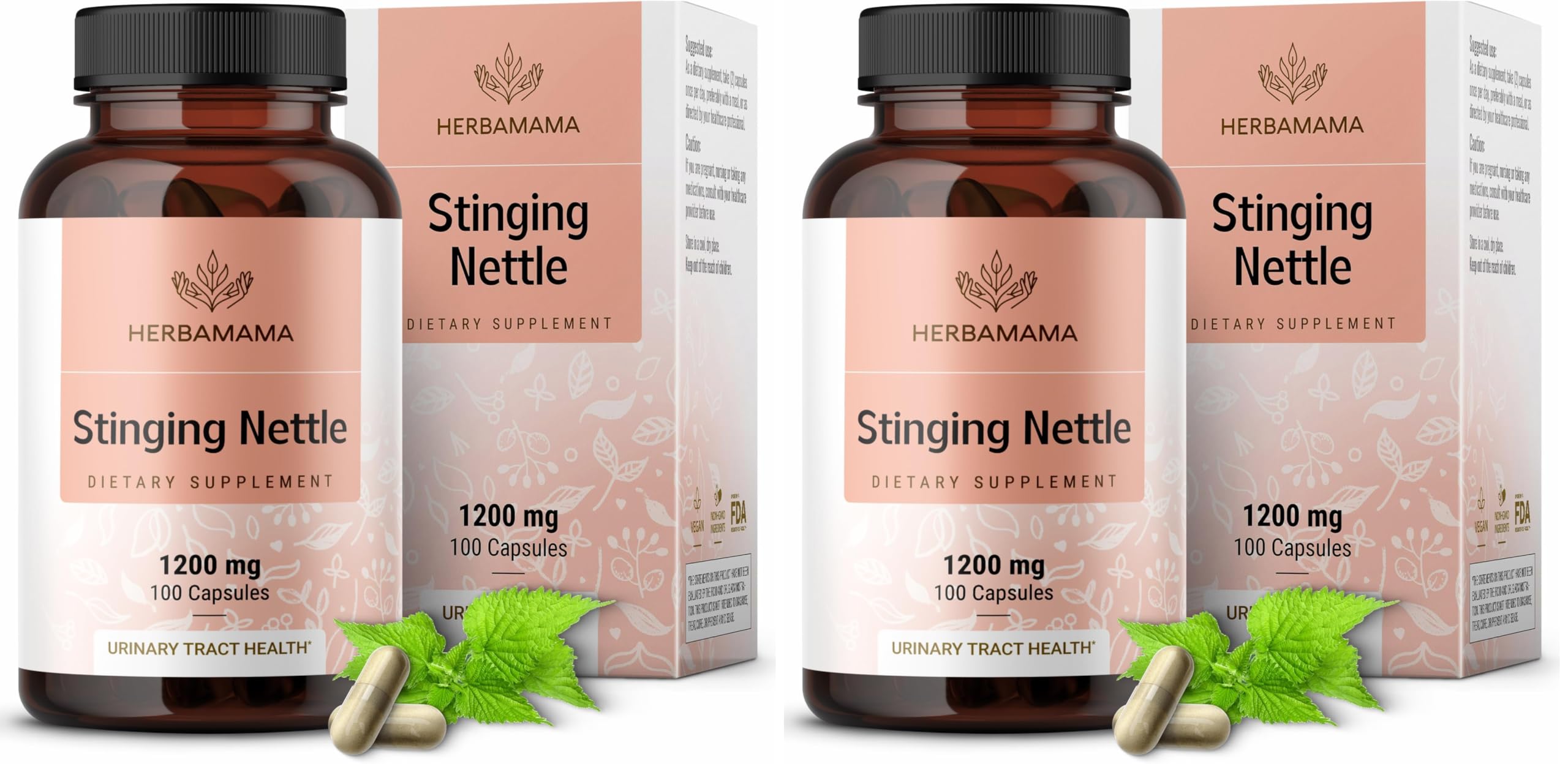 Bottle of HERBAMAMA Stinging Nettle Capsules with label visible