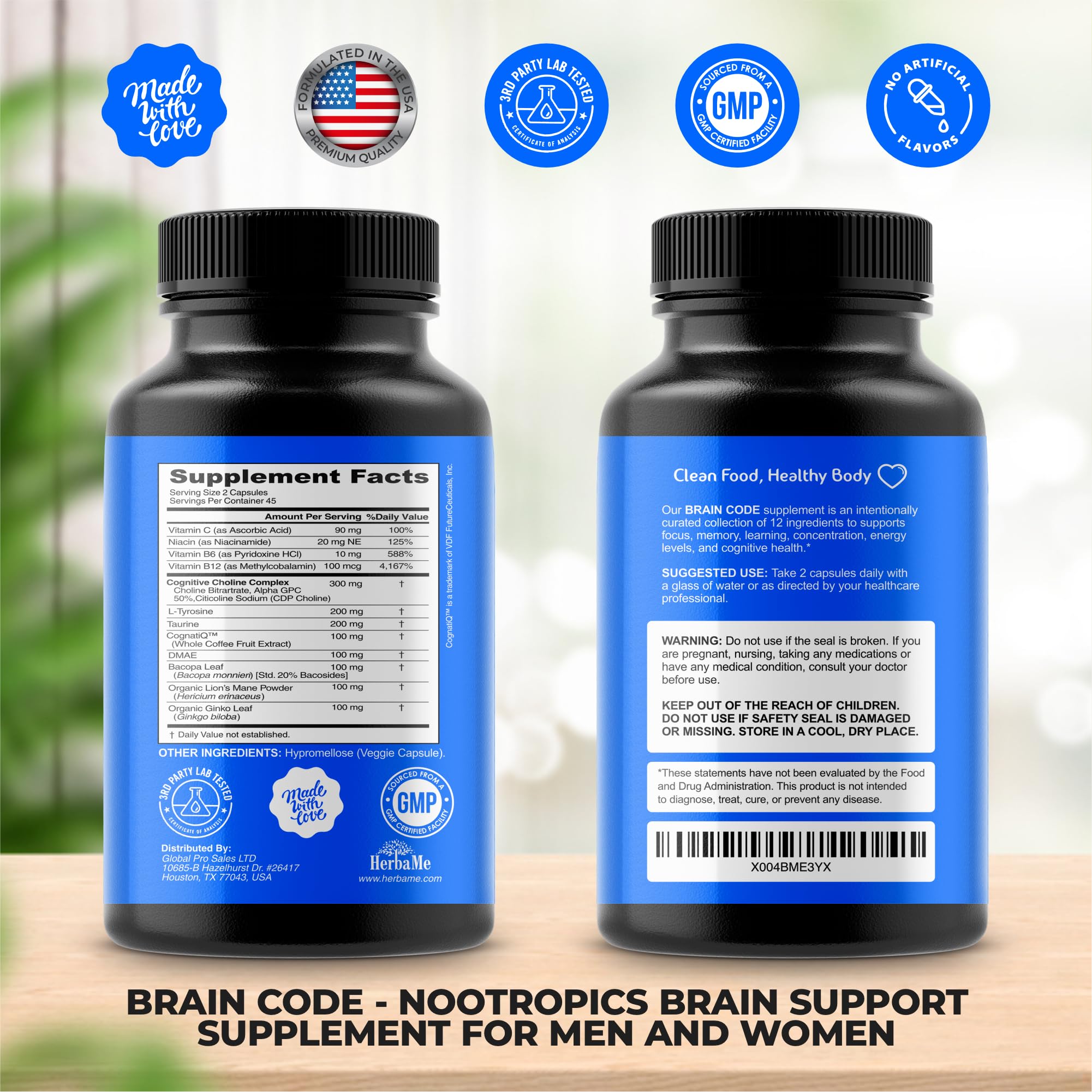 Close-up of Brain Code ingredients on label