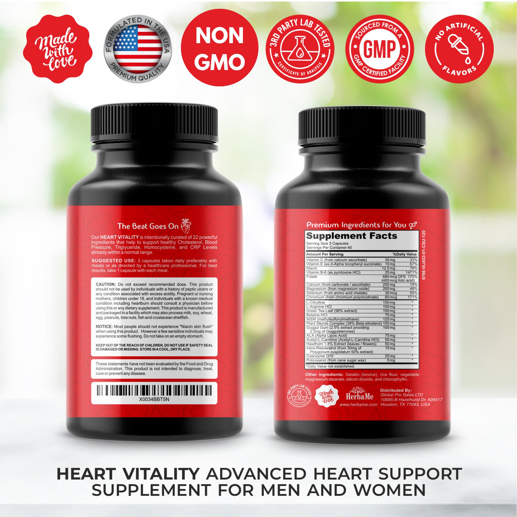 Close-up of HerbaMe Heart Support bottle label