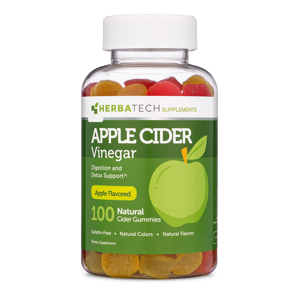 Herbatech Apple Cider Vinegar Gummies packaging close-up shows extra large bottle