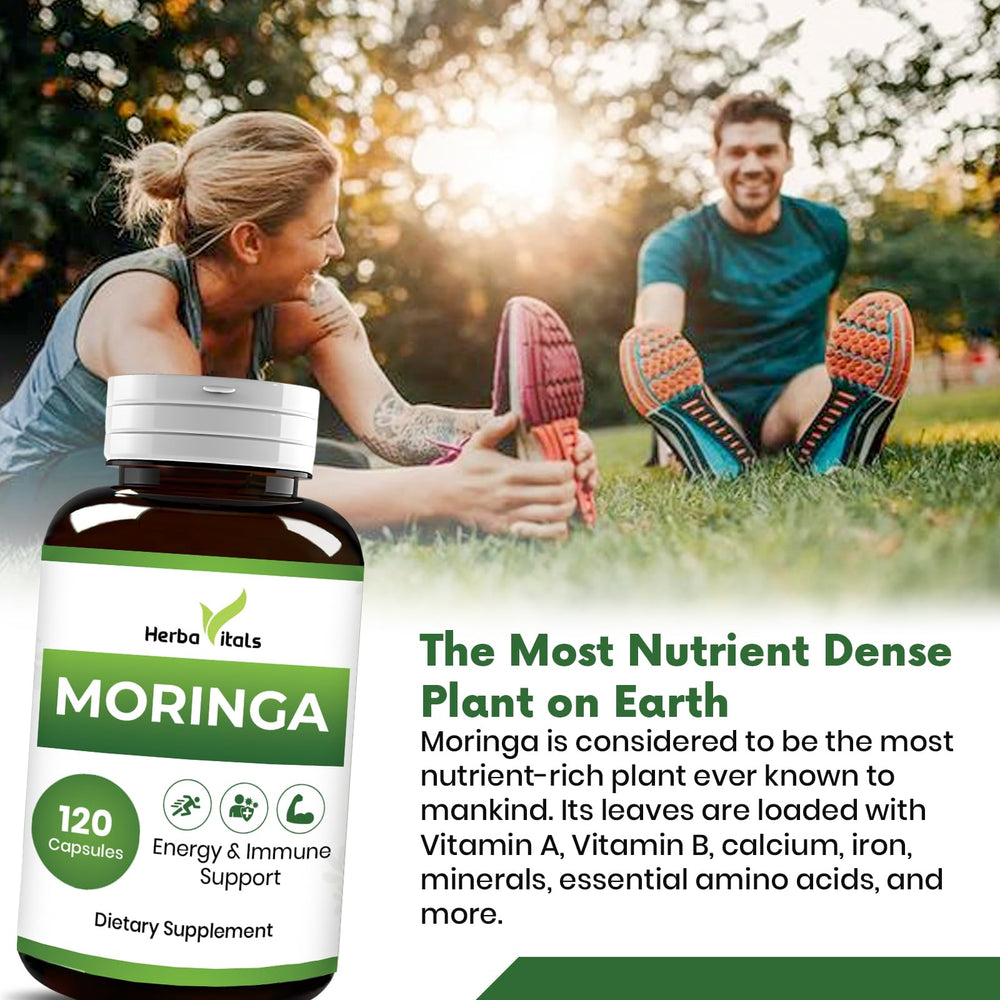 Lifestyle image showing active use of Moringa capsules for energy