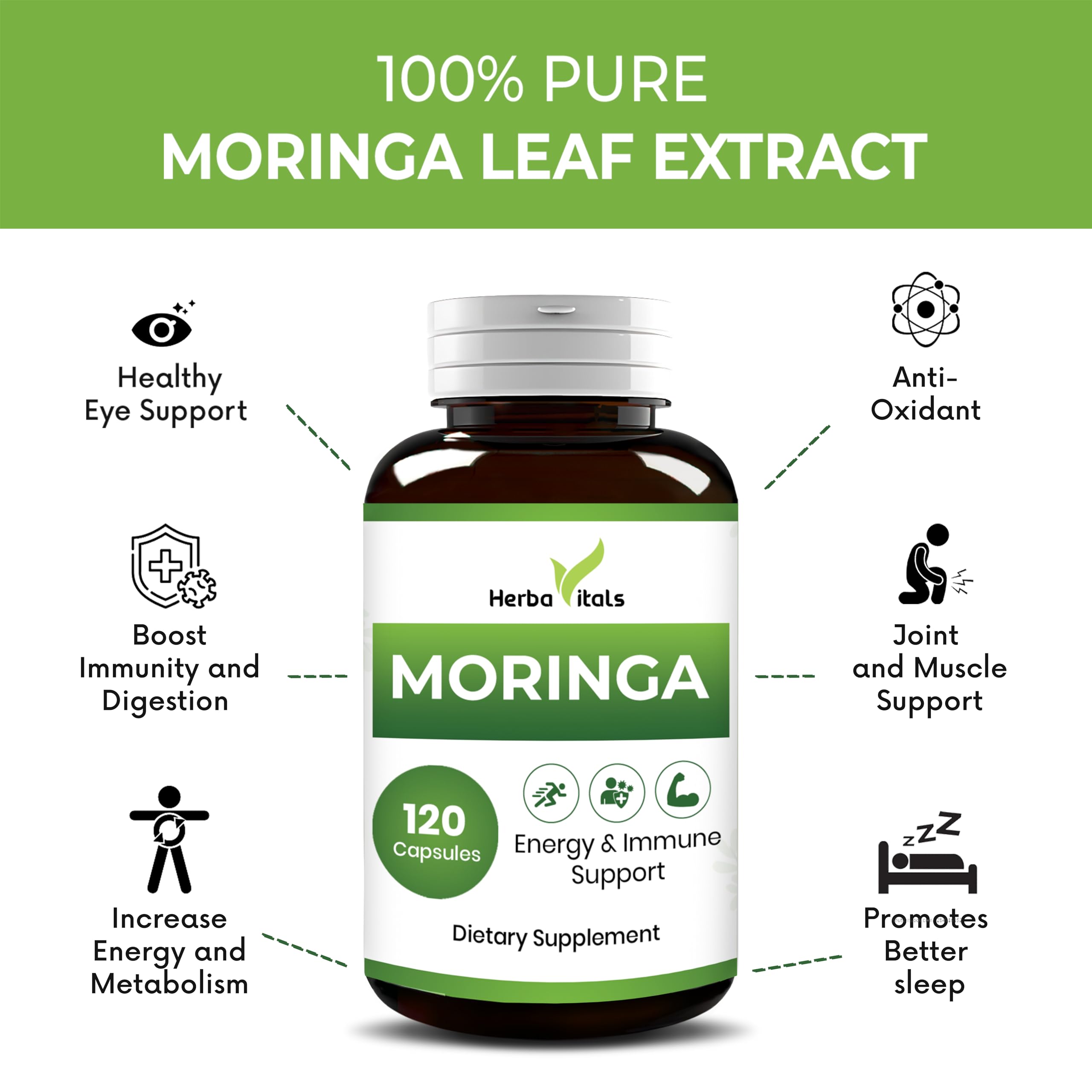 Illustration of Moringa oleifera leaf powder and capsules