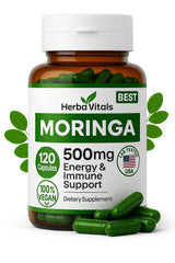 Front view of HerbaVitals Moringa Pure Capsules bottle (500 mg, 120 ct)