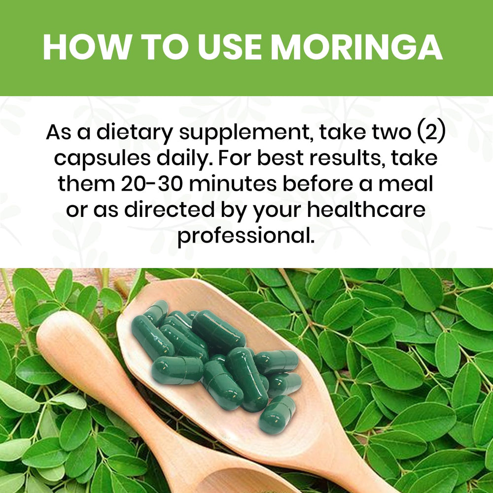 Product label for HerbaVitals Moringa Pure Capsules 500 mg