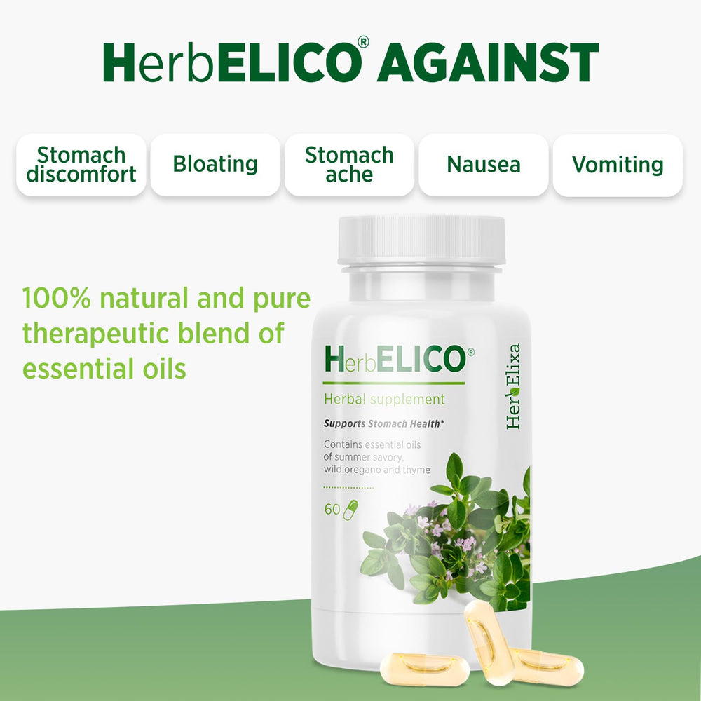 Healthy stomach concept with herbs used in HerbELICO