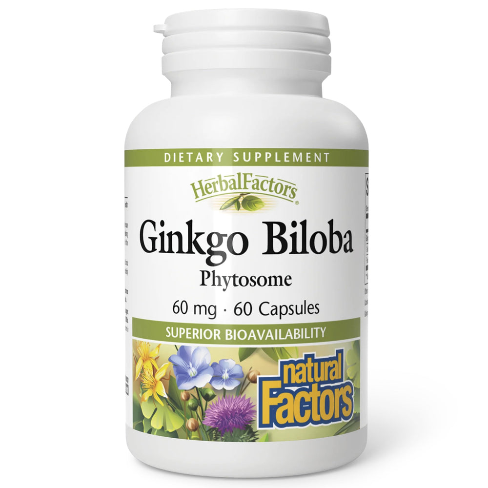 Bottle of HerbalFactors Ginkgo Biloba Phytosome capsules with label
