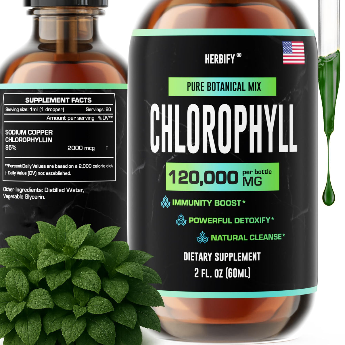 Herbify Chlorophyll Drops bottle - 2 oz