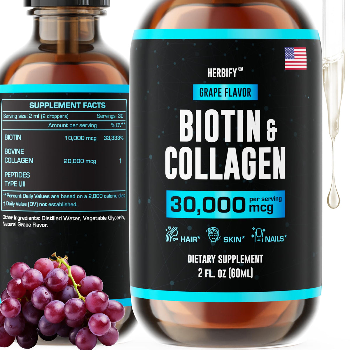 HERBIFY Collagen & Biotin Liquid Drops packaging