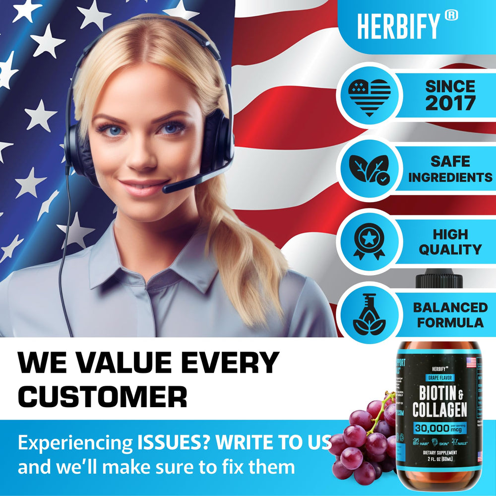 USA-made label on HERBIFY Collagen & Biotin Liquid Drops