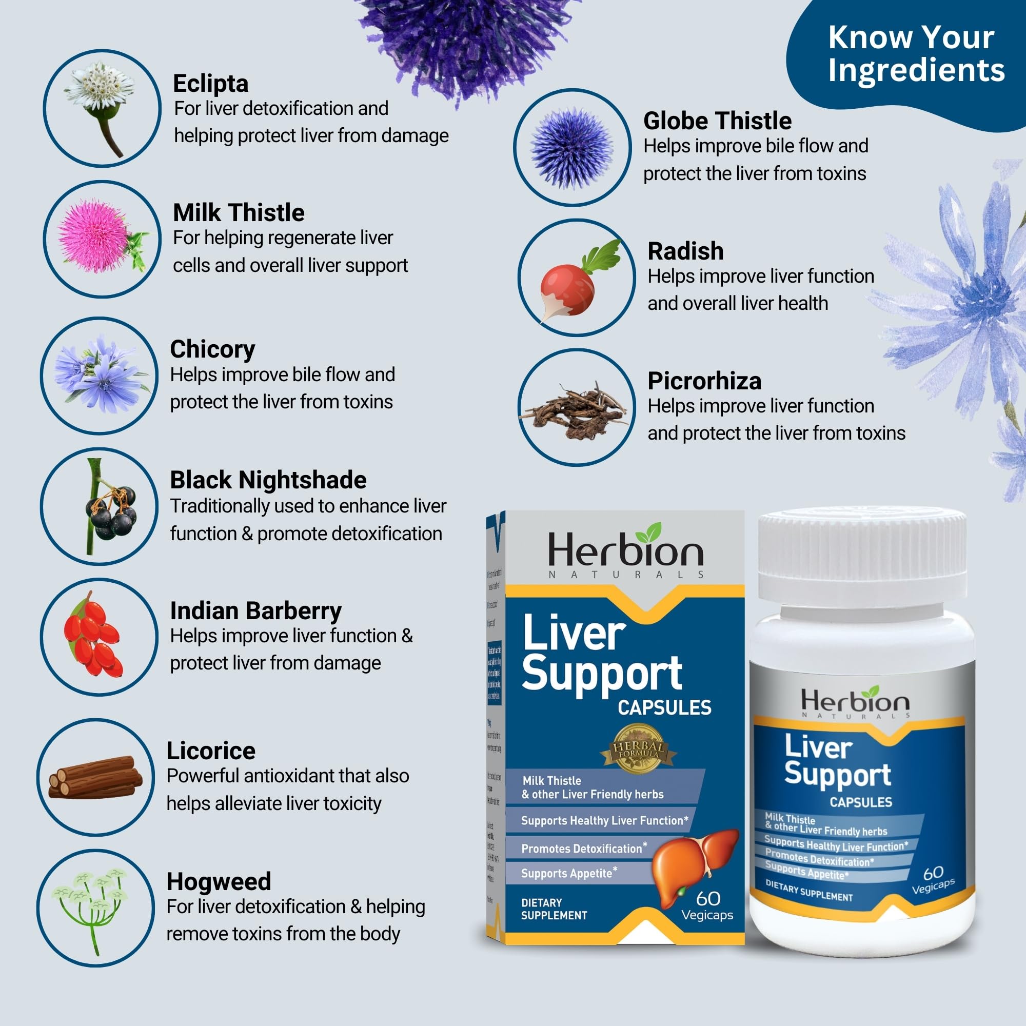 Ingredients highlights including Milk Thistle and other herbs