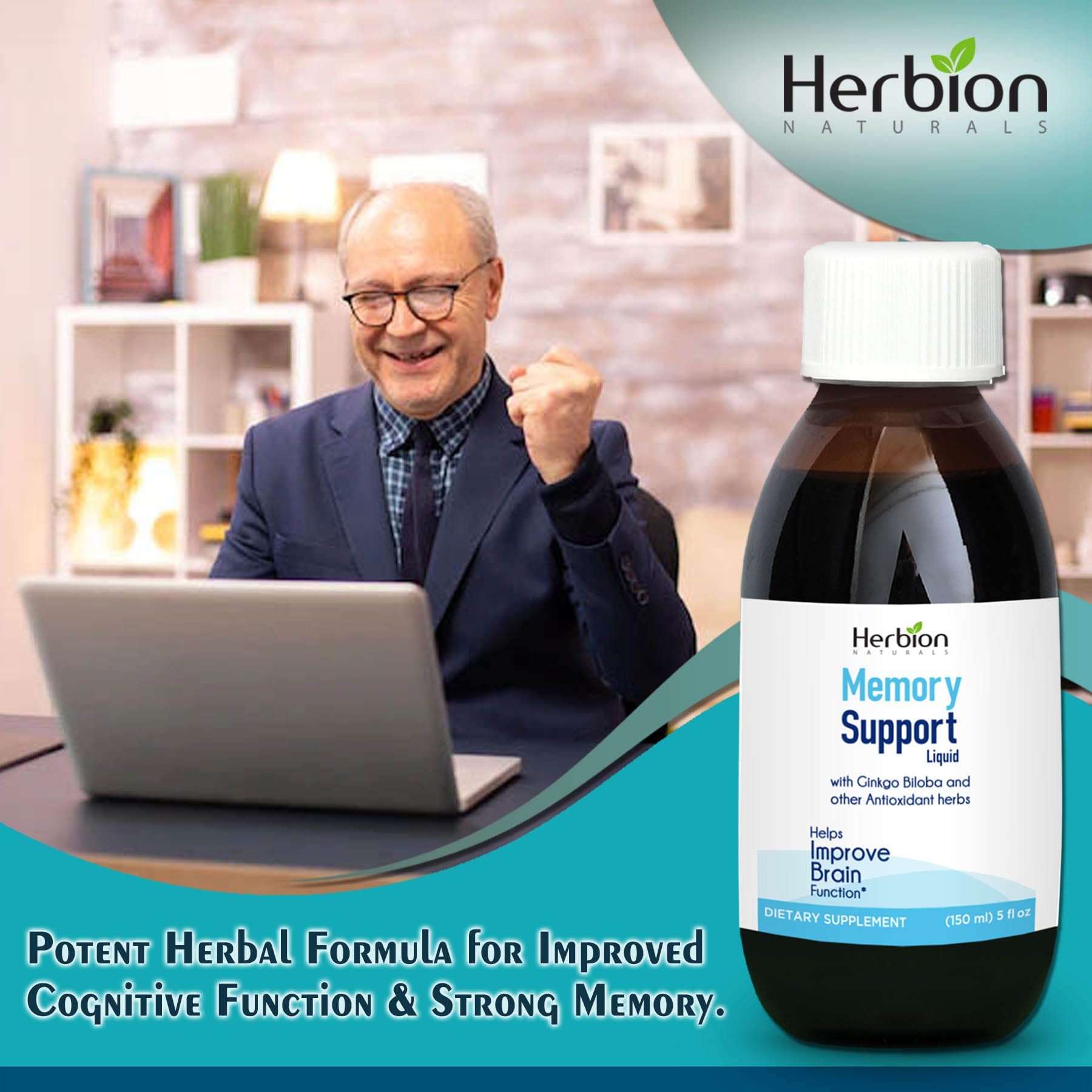 Nutrition label and ingredients information on Herbion Memory Support Liquid