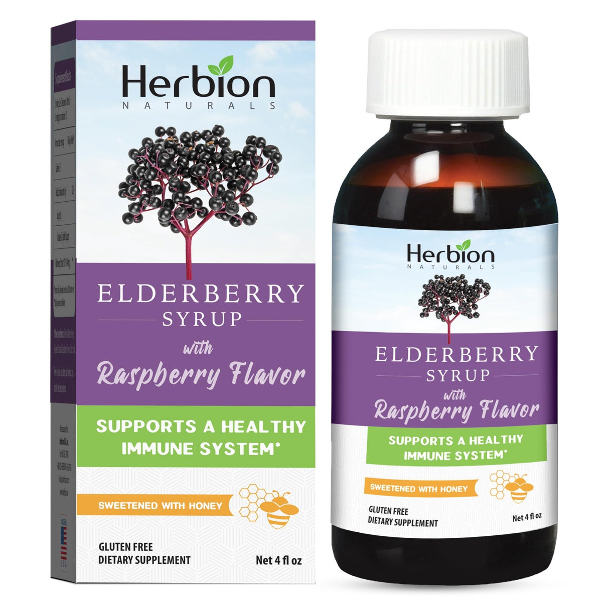 Bottle of HERBION Naturals Elderberry Syrup 4 oz with label