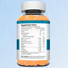 Product label showing taurine gummies nutrition and ingredients