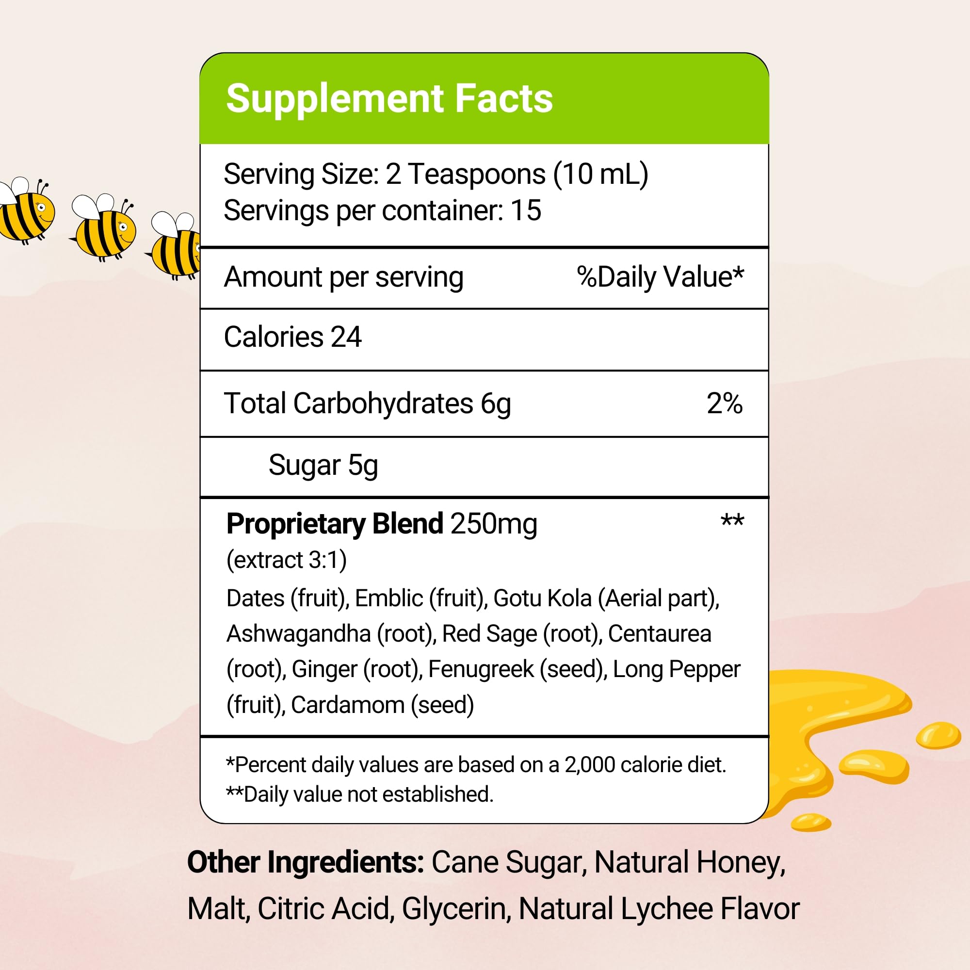 Back label detailing ingredients and usage for Herbion Vitality