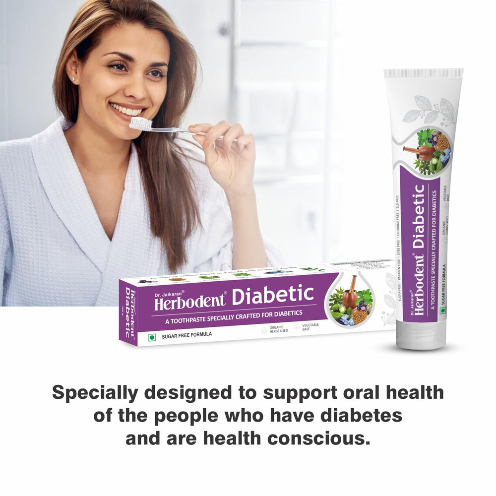 Close-up of Herbodent Diabetic Toothpaste tube