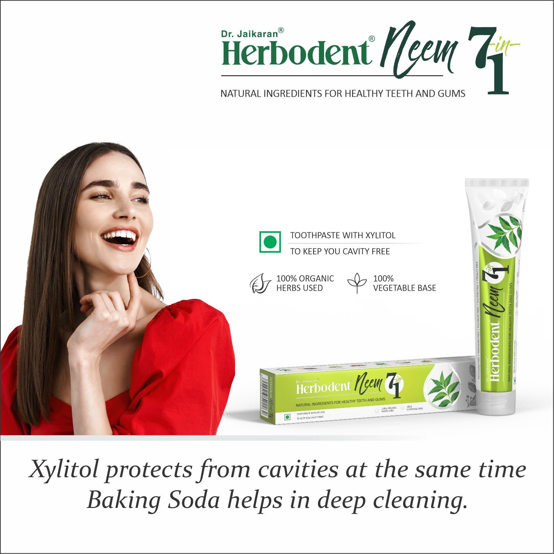 No fluoride and no parabens label on Herbodent toothpaste
