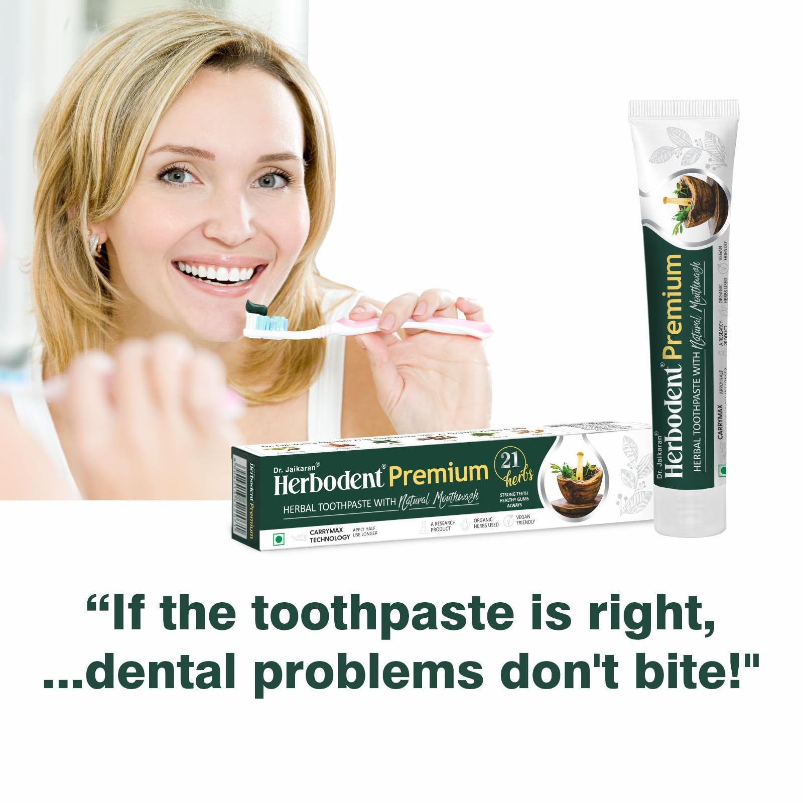 Vegan and cruelty-free Herbodent toothpaste packaging