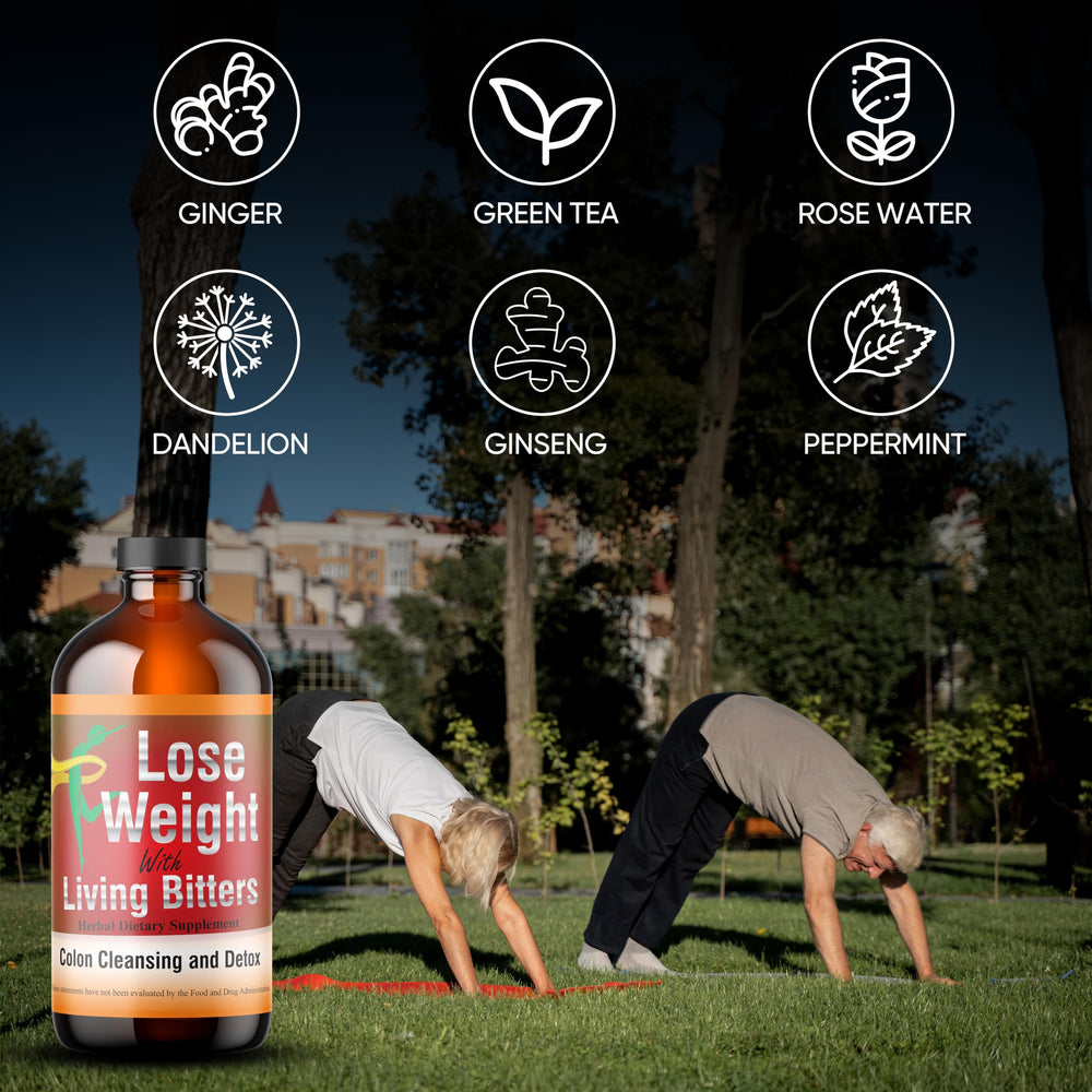 Lifestyle scene showing detox routine with Detox Living Bitter