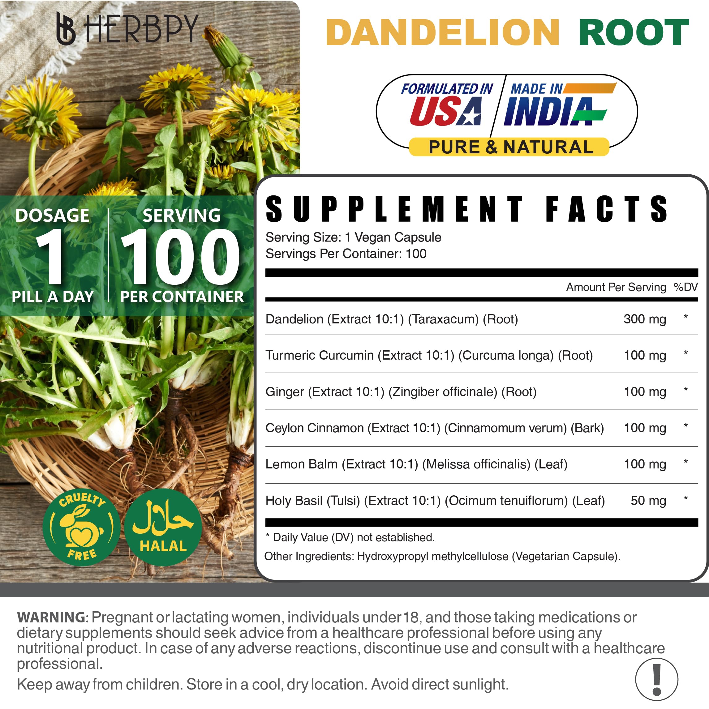 Bottle with 100 capsules, 100-day supply