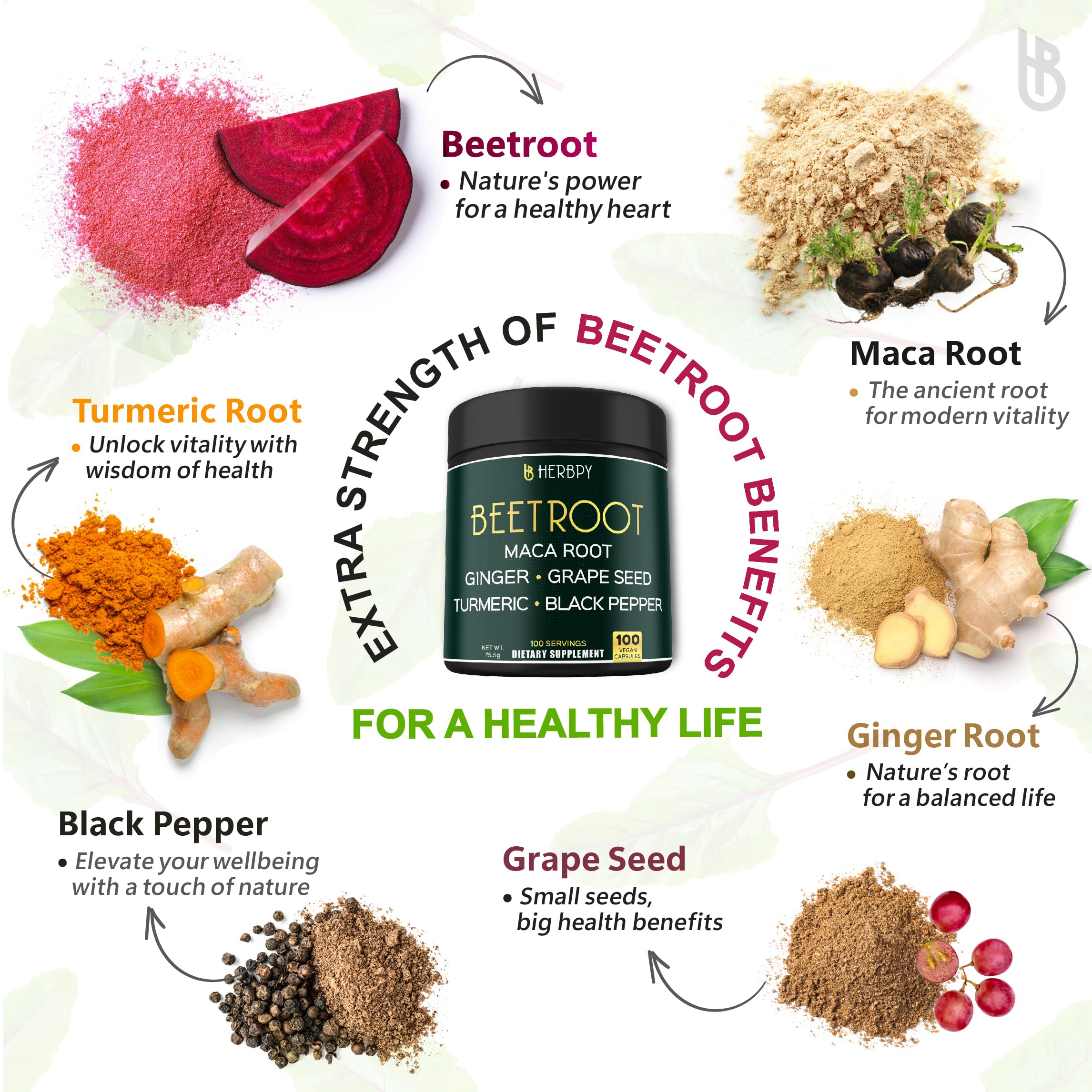 Vegan beetroot capsules, 100-count bottle