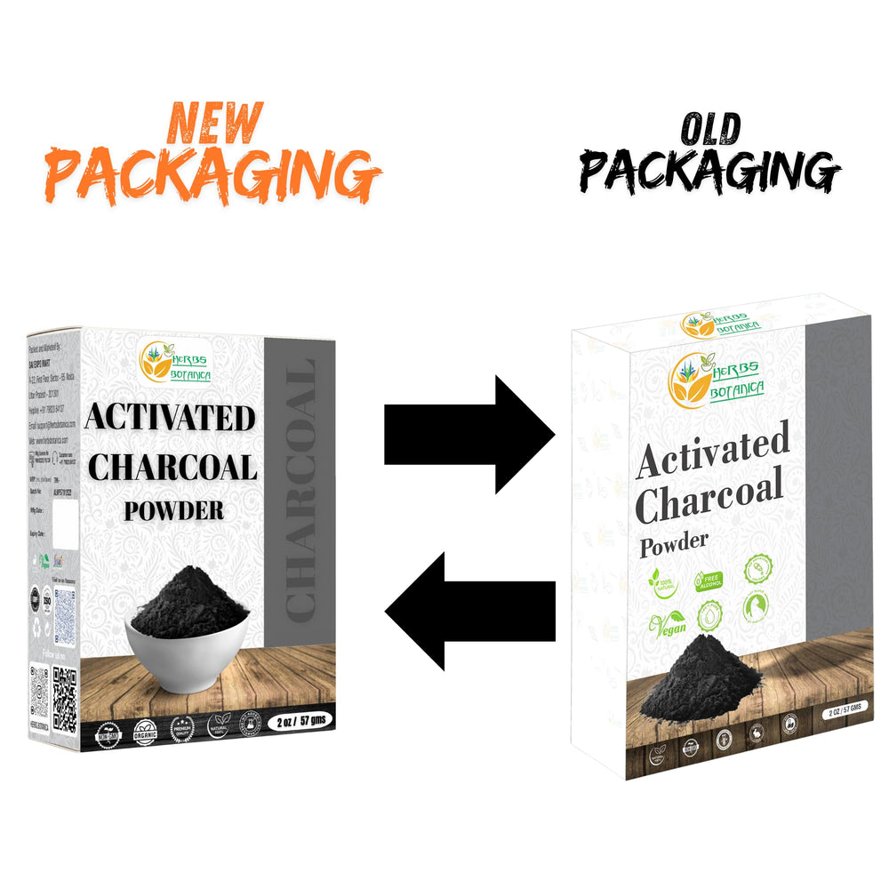 Close-up of resealable 2 oz bag of activated charcoal powder packaging