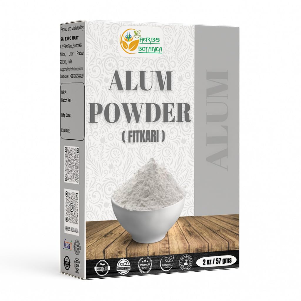Front packaging of Herbs Botanica Potassium Alum Powder 2 oz