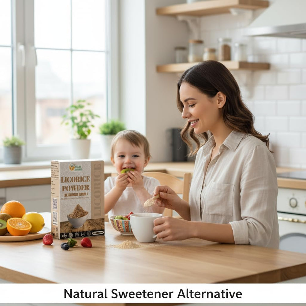 Close-up texture of licorice root powder (Glycyrrhiza glabra)