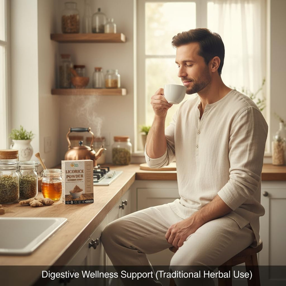 Ingredients label showing 100% Glycyrrhiza glabra licorice root powder