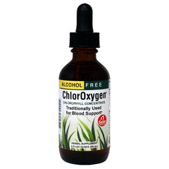 Bottle of ChlorOxygen Chlorophyll Concentrate mint flavor 2 fl oz with label