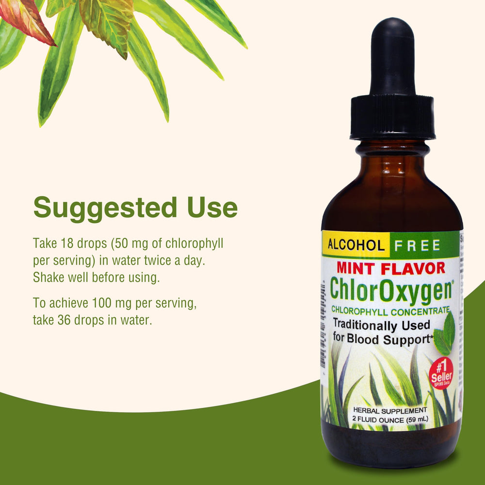 Alcohol-free chlorophyll label with mint imagery