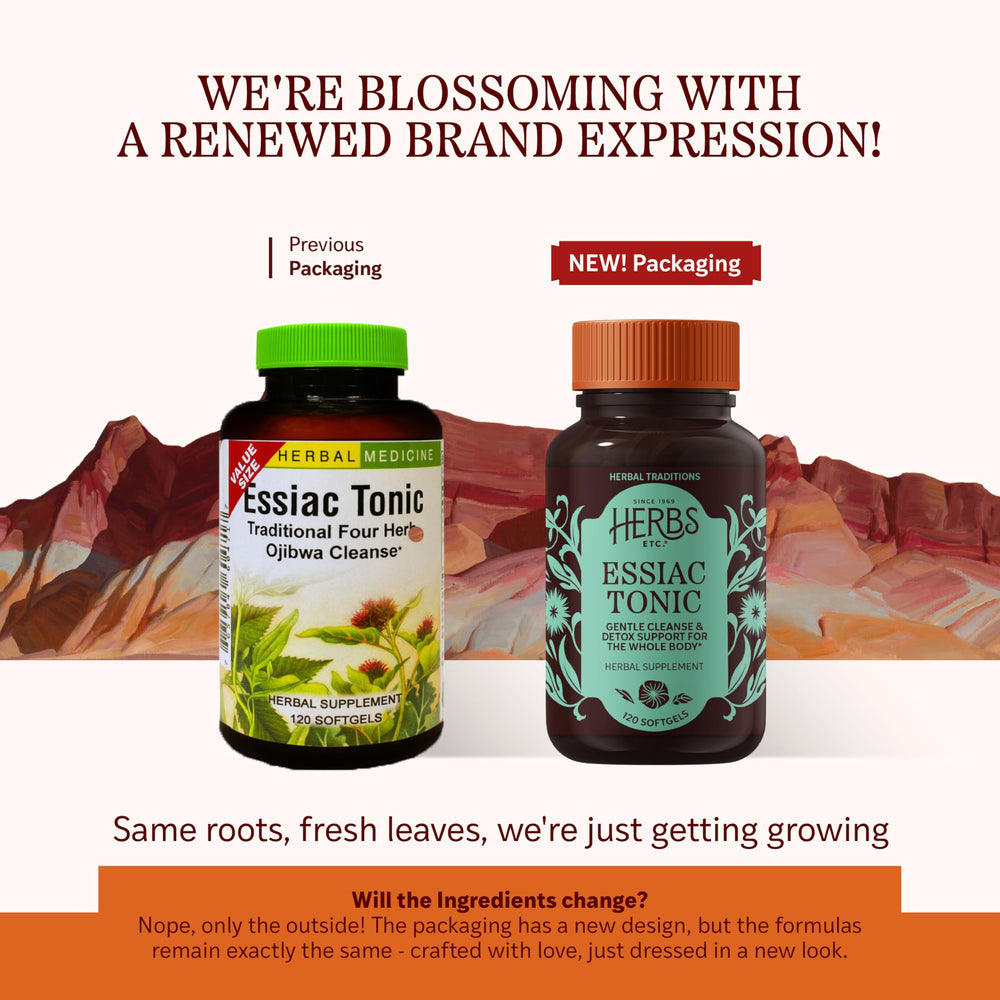 Herbs Etc. Essiac Softgels caps close-up signaling liver and blood cleansing potential