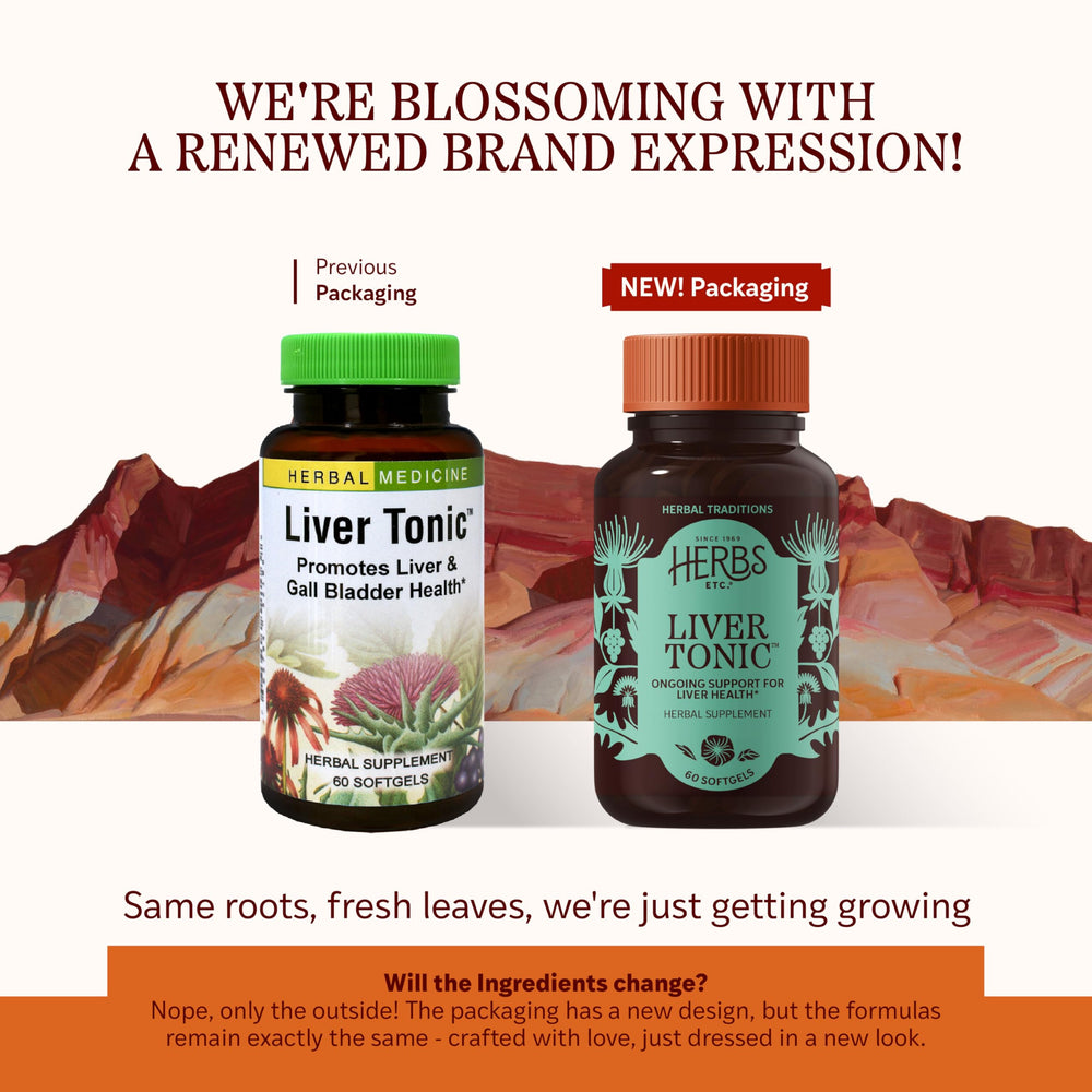 Close-up of Herbs Etc. Liver Tonic bottle label