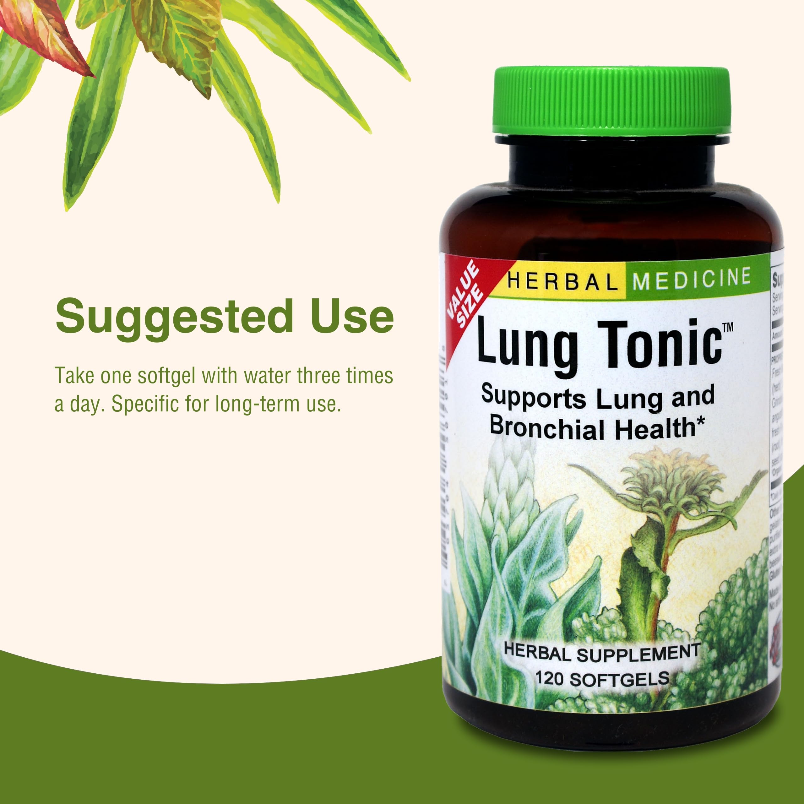 Lifestyle scene with Lung Tonic bottle and a glass of water