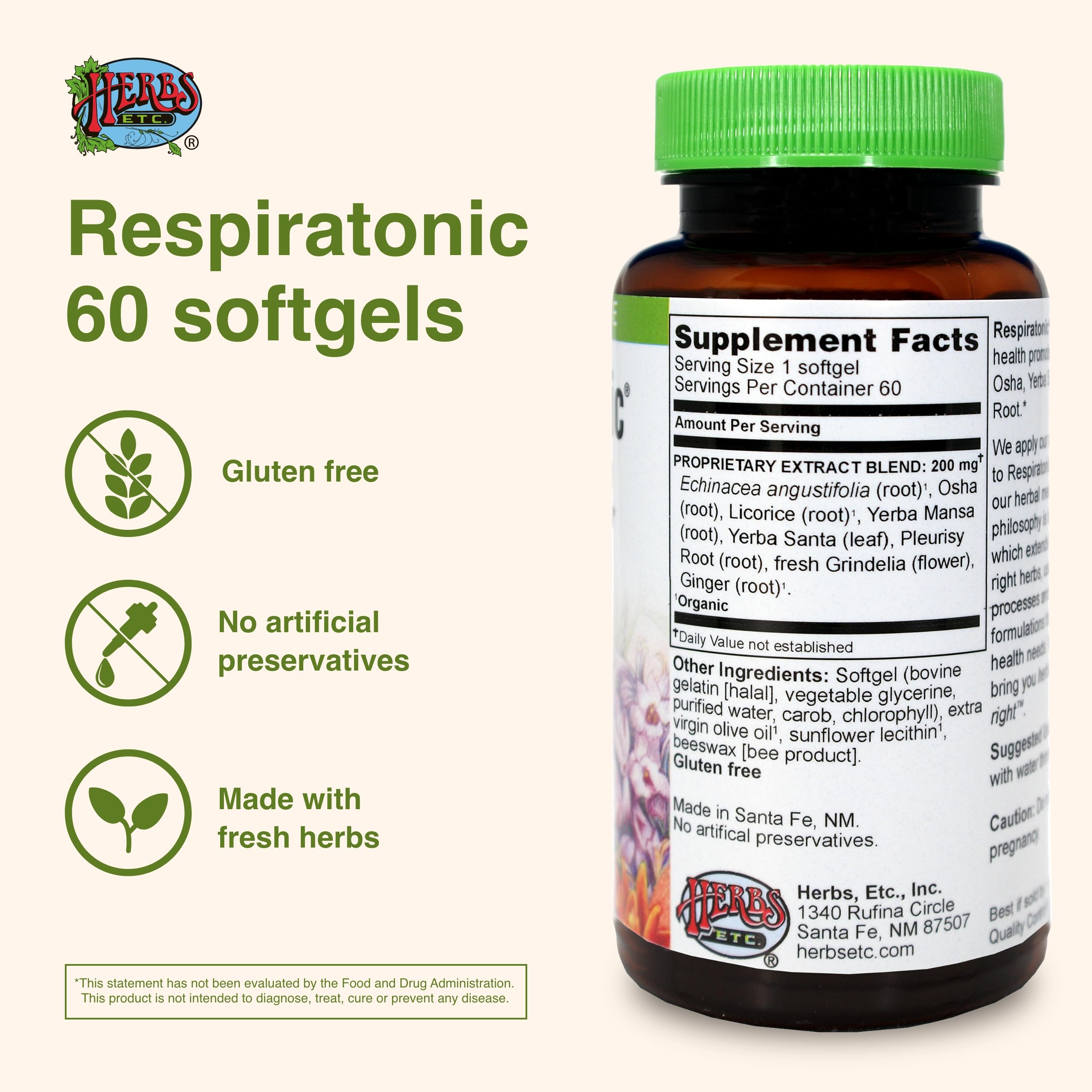 Respiratonic softgel capsules inside the bottle