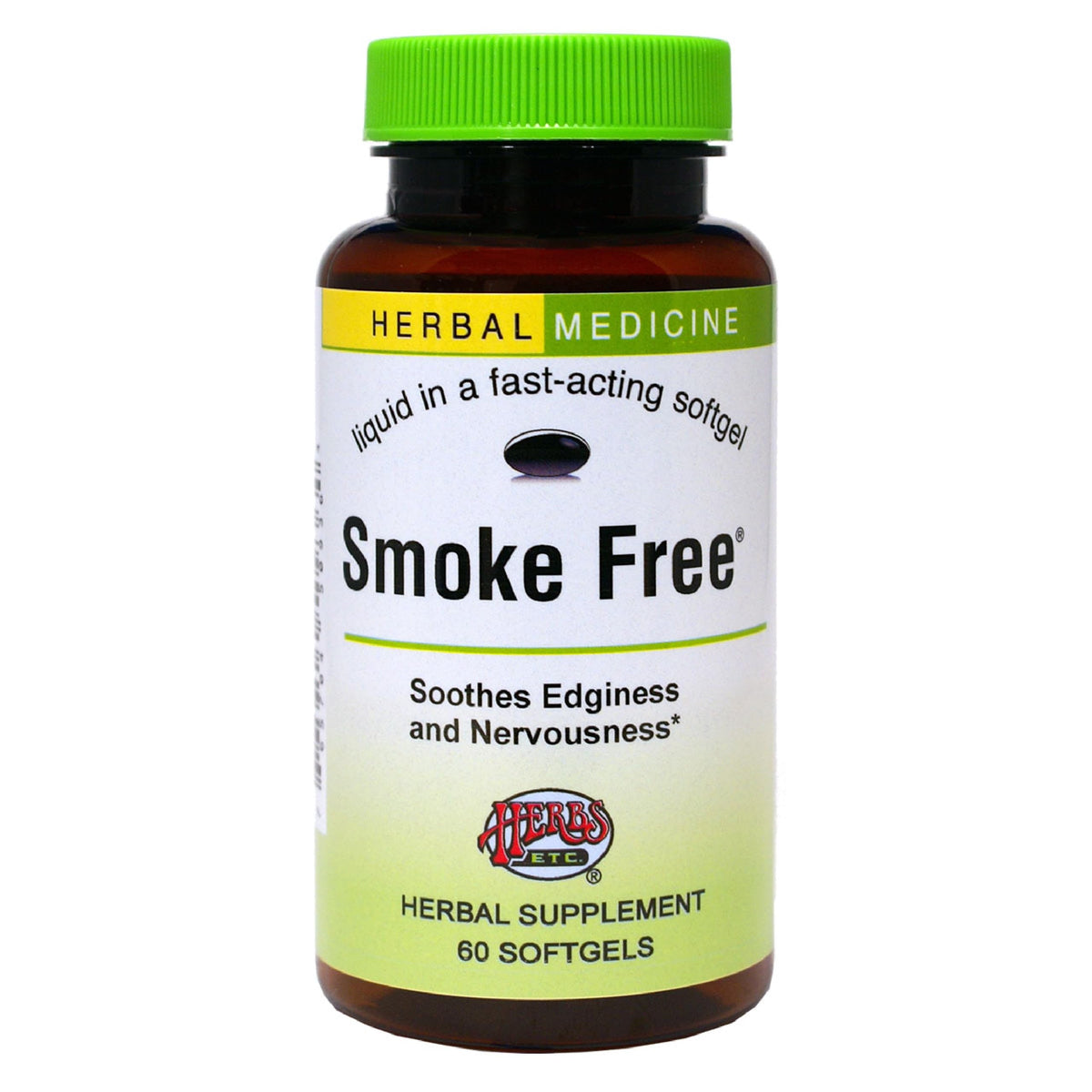 Front of Herbs, Etc. Smoke Free softgels bottle