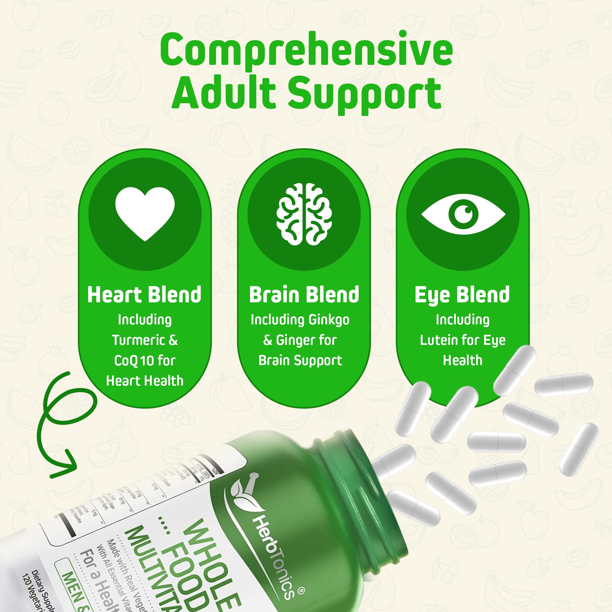 Real fruits and vegetables used in the formula