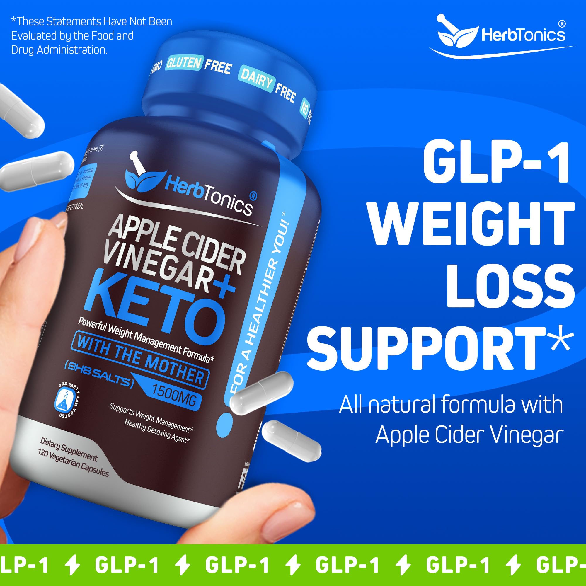 Herbtonics GLP-1 Keto BHB capsules packaging front and back