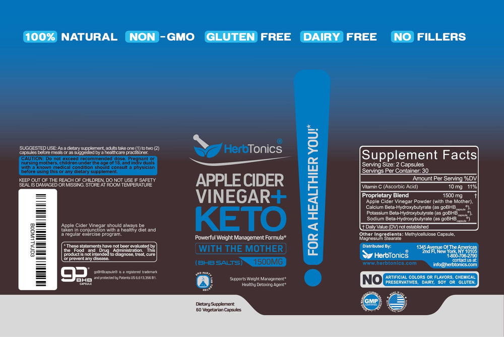 Herbtonics non-GMO formula label emphasizes quality and transparency.