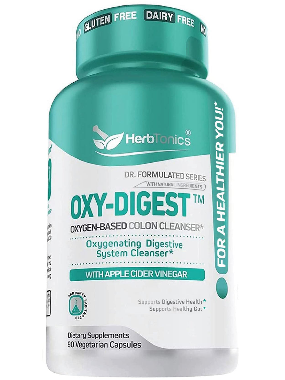 Herbtonics OxyDigest bottle front, promotes easy daily digestive support