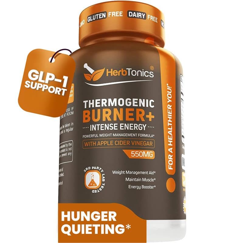 Herbtonics Thermogenic Burner apple cider vinegar bottle shows clean weight management support.