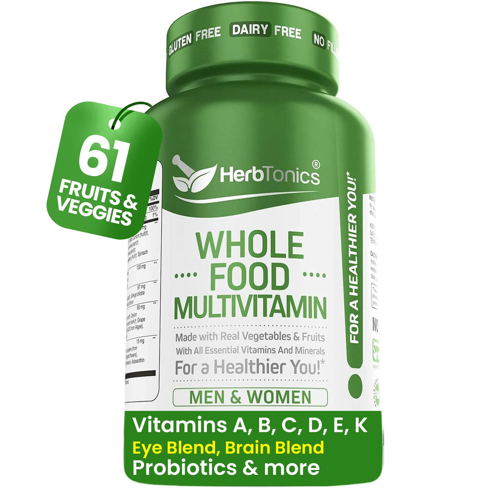 Herbtonics Whole Food Multivitamin bottle and label – 60 capsules