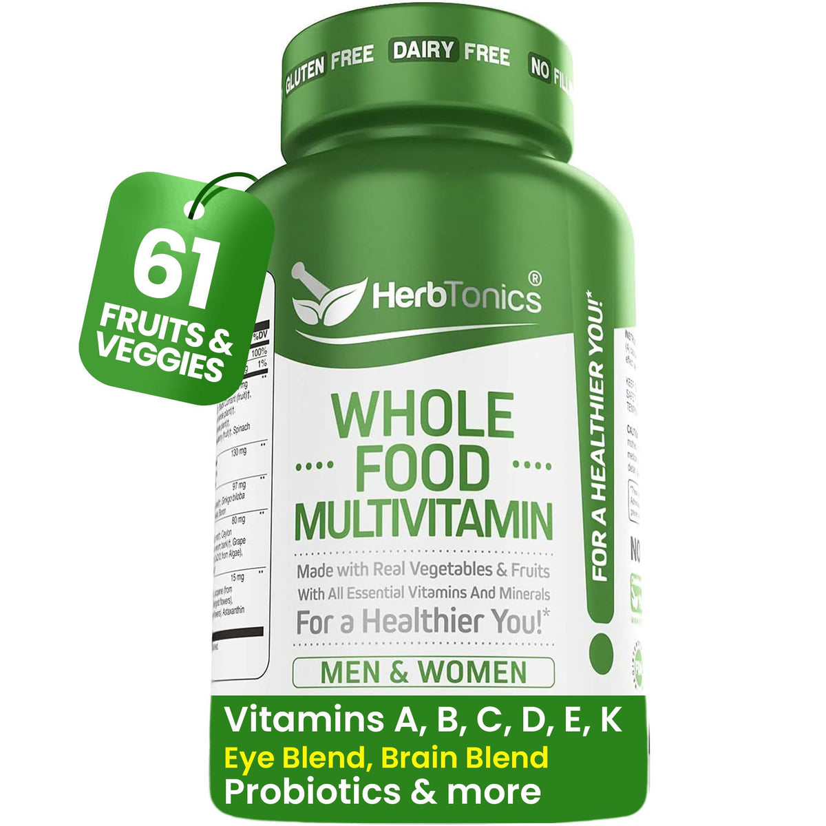 Herbtonics Whole Food Multivitamin bottle and label – 60 capsules