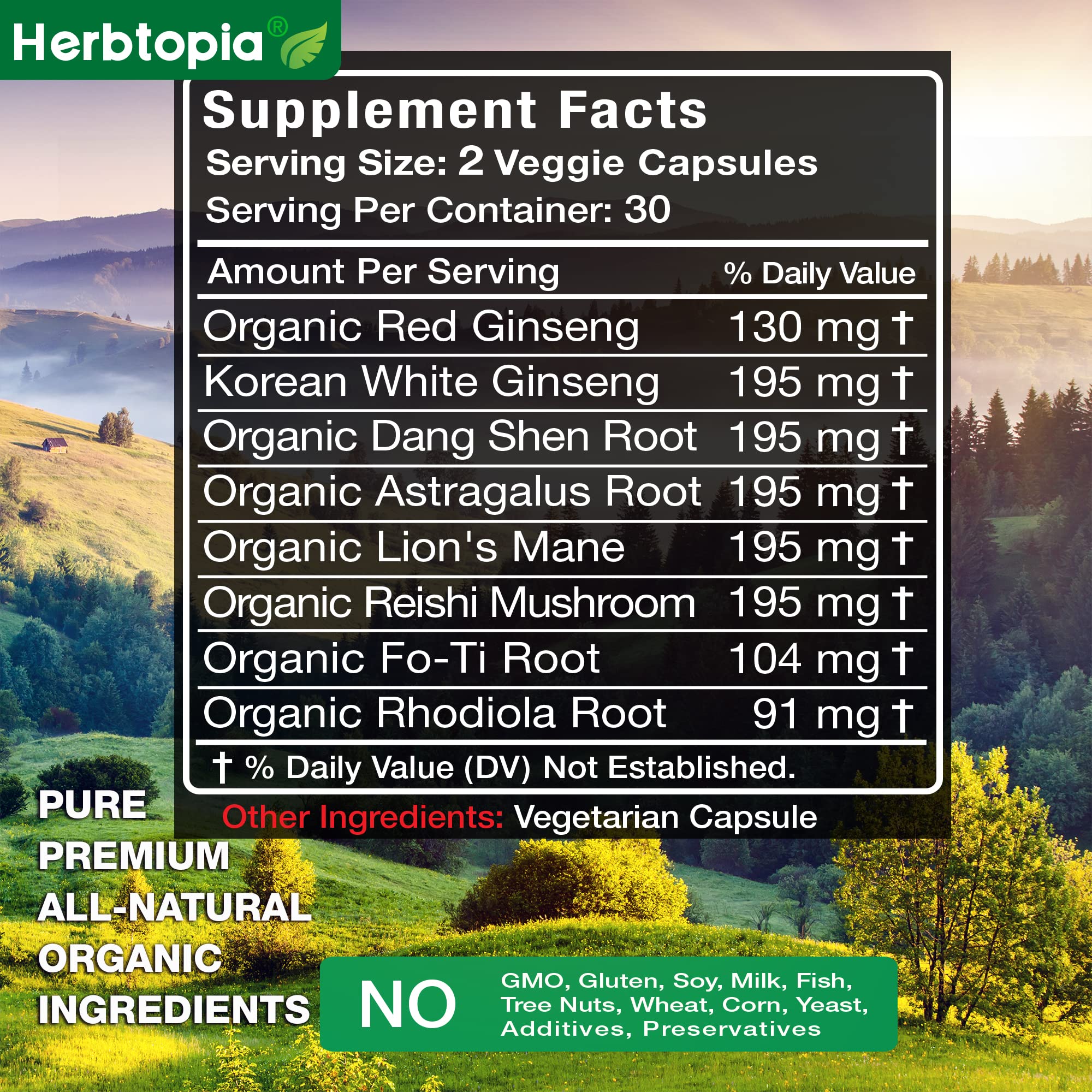 Close-up of ingredient list and capsules for Forever Young