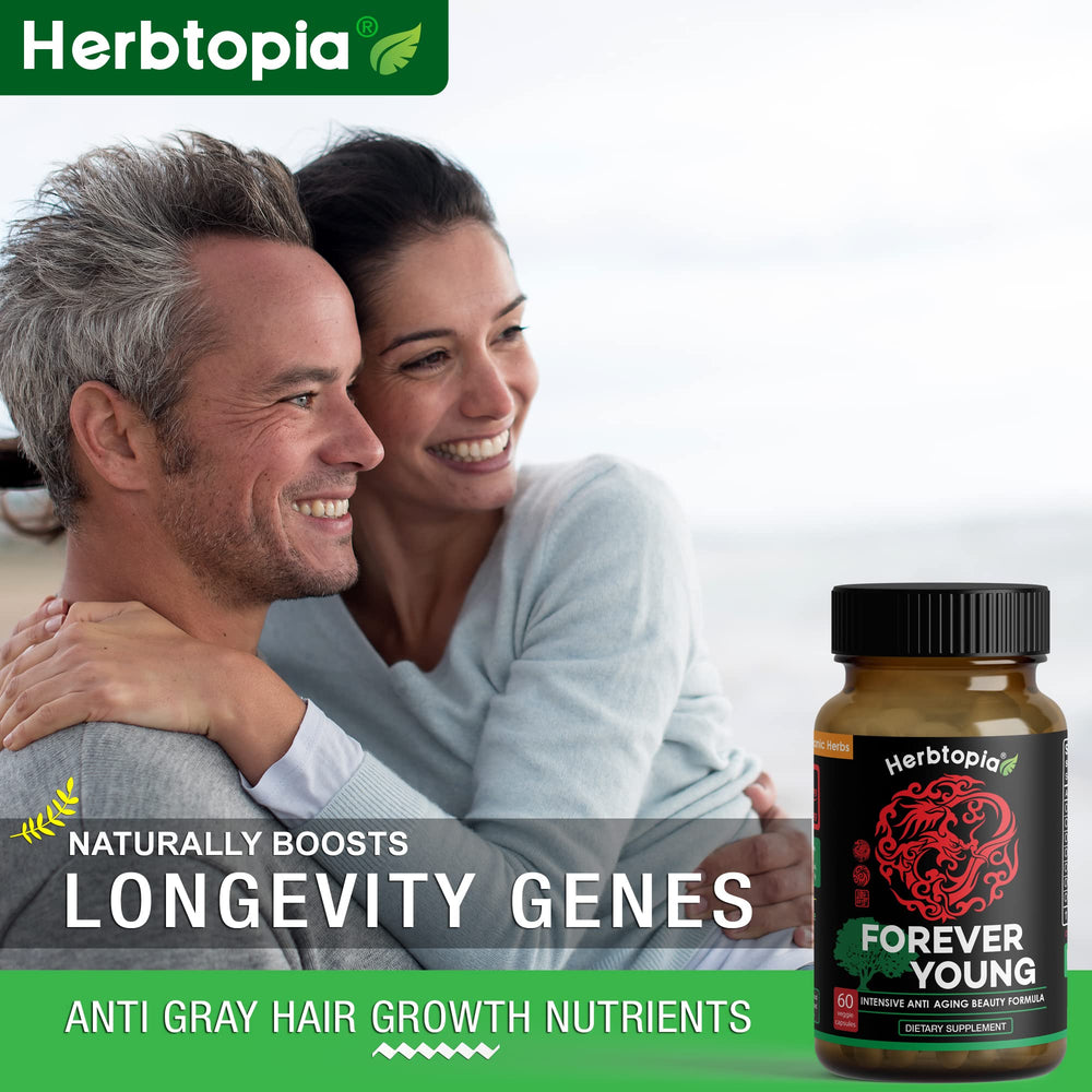 Product packaging for Herbtopia Forever Young longevity supplement
