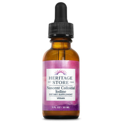 Front view of Heritage Store Nascent Iodine Drops 1oz bottle