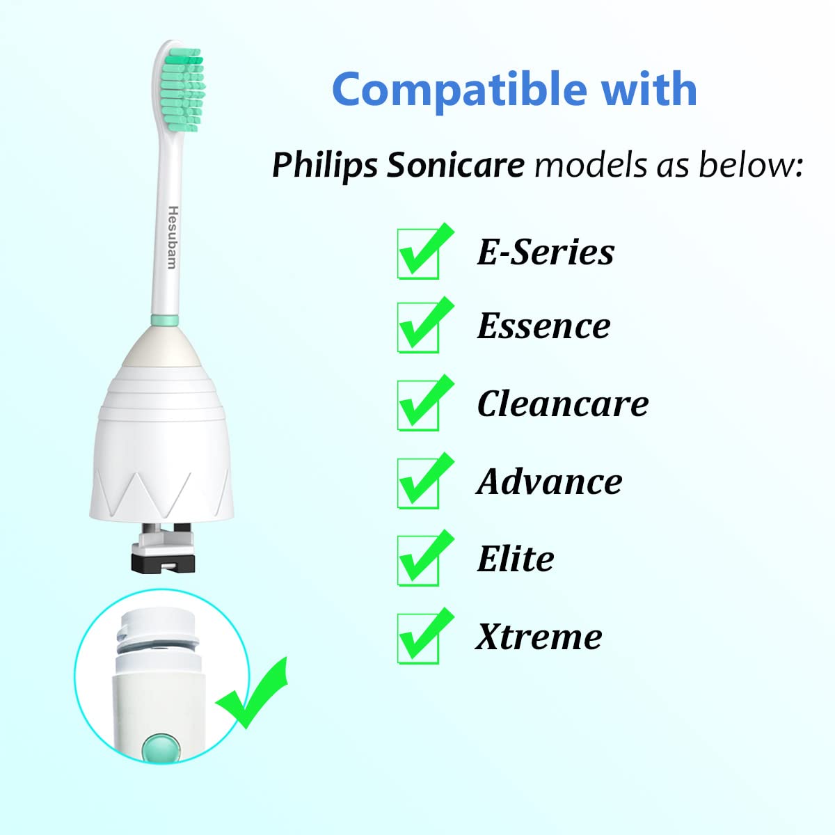 Hesubam replacement head compatible with Philips Sonicare E-Series screw-on handles - design view 02