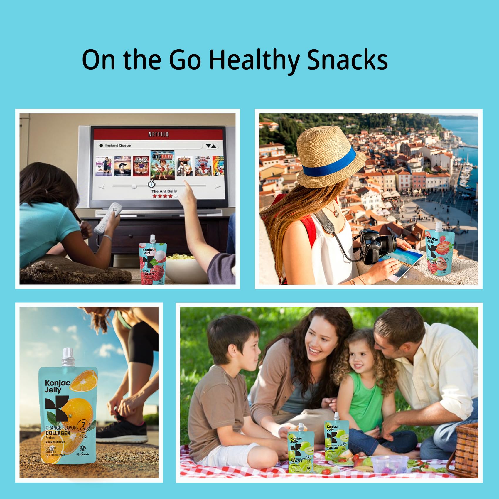 On-the-go snack icons showing keto, gluten-free, and sugar-free